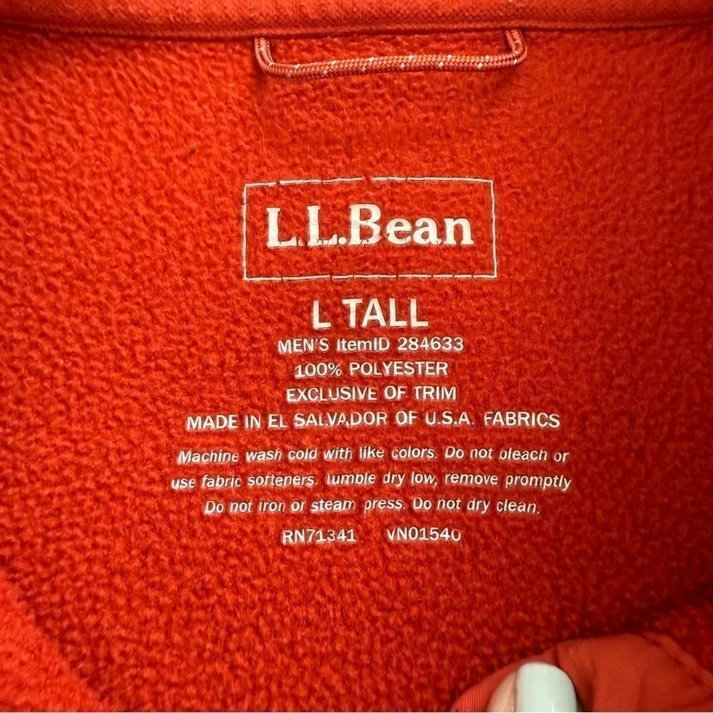 L.L. Bean Men's Sweater Fleece Pullover Orange Long Sleeve Polartec Shirt LG TAL